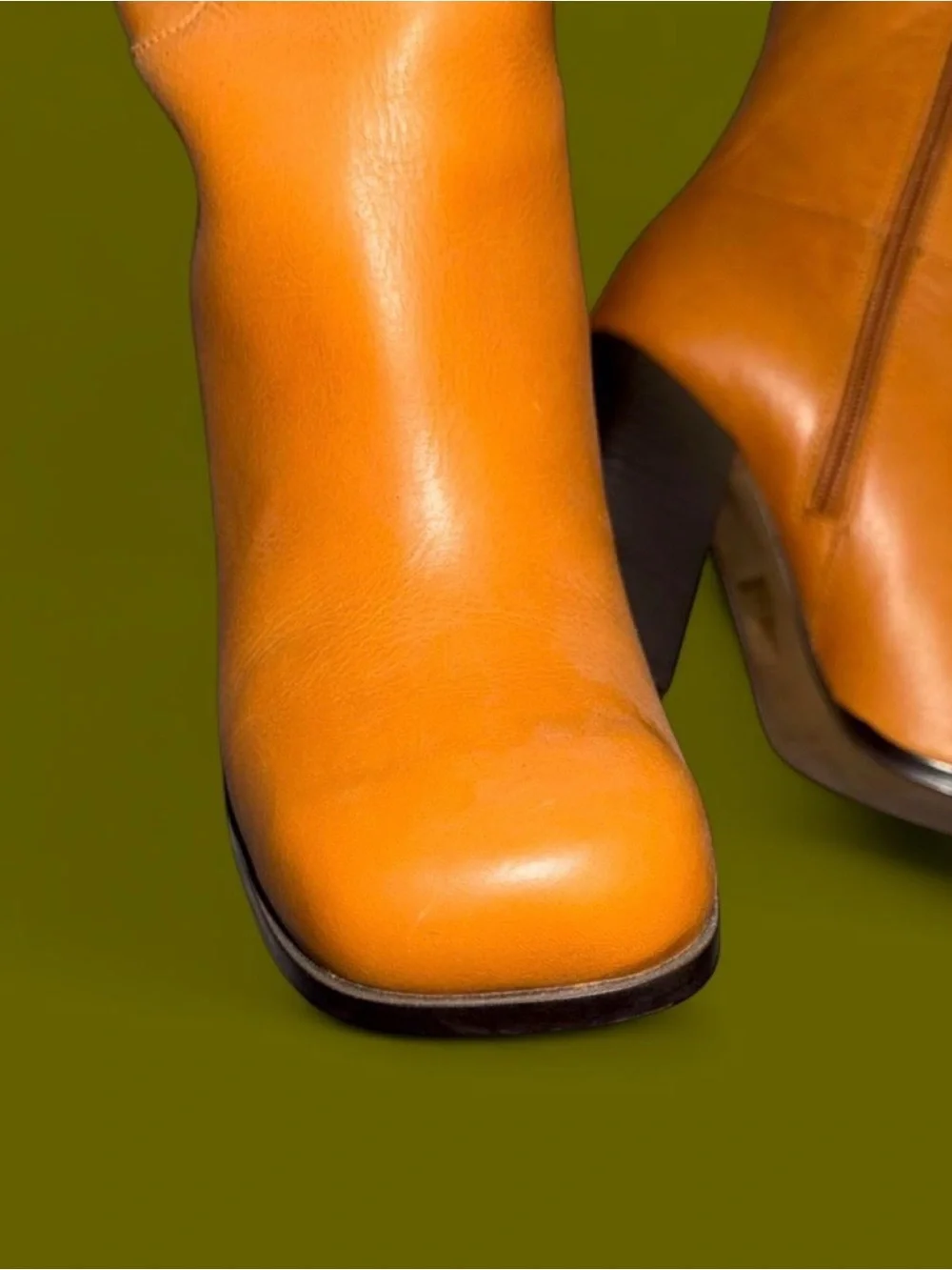 Free People Naomi Tall Cognac Tall Leather Block-Heel Boots